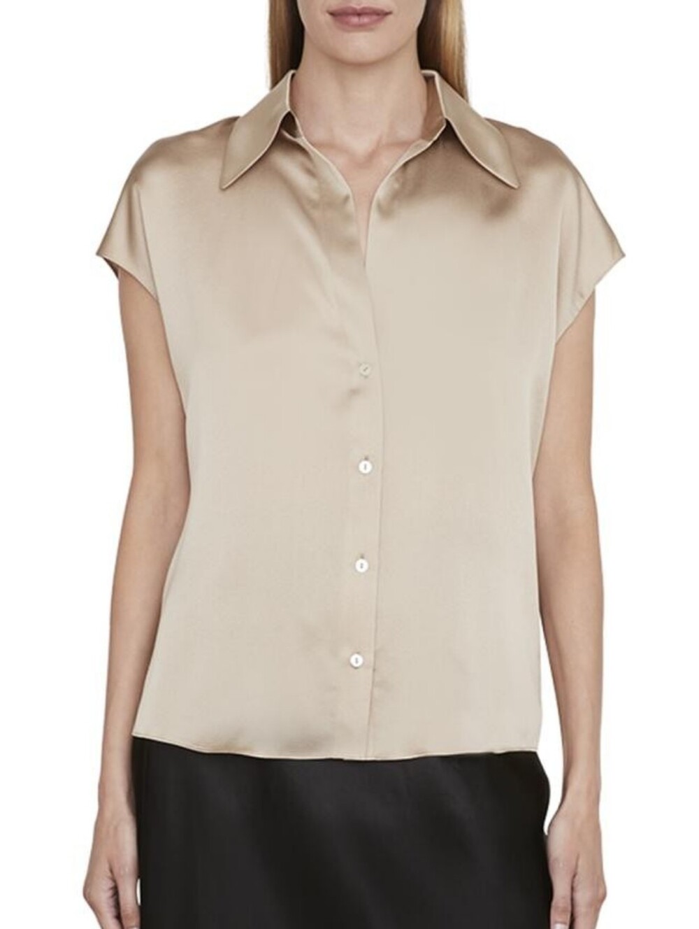 Vince Cap-Sleeve Collared Ruched Back Silk Blouse Size XL Cream Champagne